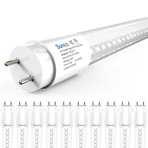 Sunco 10 Pack T8 LED Bulbs 4 Foot, 48 Inch Tube Light Bulbs Fluorescent Replacement, Single or Double Ended Hybrid Type A+...
