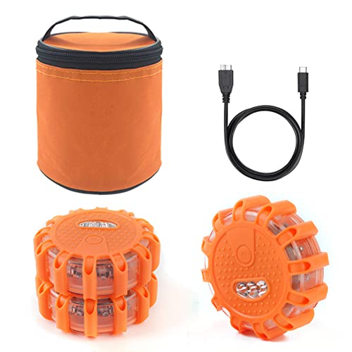 Ecoangel USB Rechargeable LED Road Flares Emergency Lights-Roadside Warning Car Safety Beacon Flashing Disc Flare Kit with...