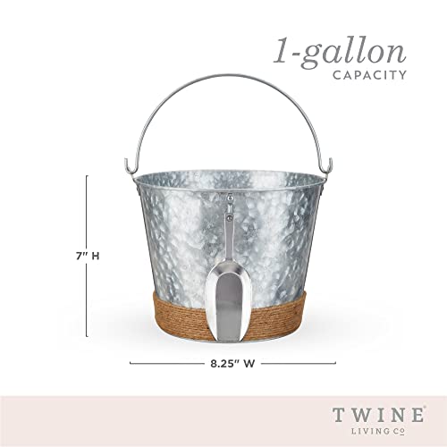 Twine Farmhouse Ice Bucket with Scoop - Beverage Tub Wrapped with Rope for Parties - Galvanized Metal Bucket Cooler & Drin...