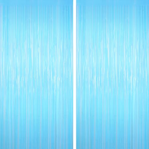 Macaron Light Blue Tinsel Backdrop Foil Fringe Curtains - 2 Packs Door Streamers Backdrop for Birthday Door Decorations, P...