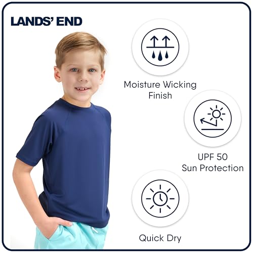 Lands' End Kids Boys and Girls Swimwear UPF 50 Short Sleeve Rash Guard Shirt (XXS-XL)