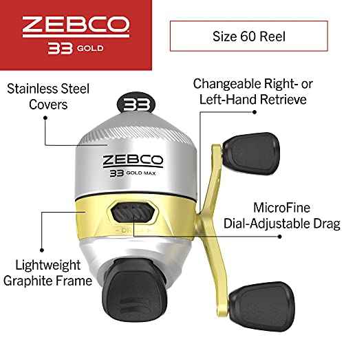 Zebco 33 Gold Spincast Reel and 2-Piece Fishing Rod Combo, Fiberglass Rod with Comfortable Split-Grip Cork Handle, Instant Anti-Reverse Fishing Reel