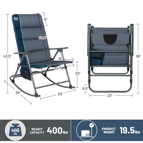 Timber Ridge Oversized Folding Rocking Camping Chair, Padded Outdoor Rocker with High Back, Portable Outdoor Chair for Pat...