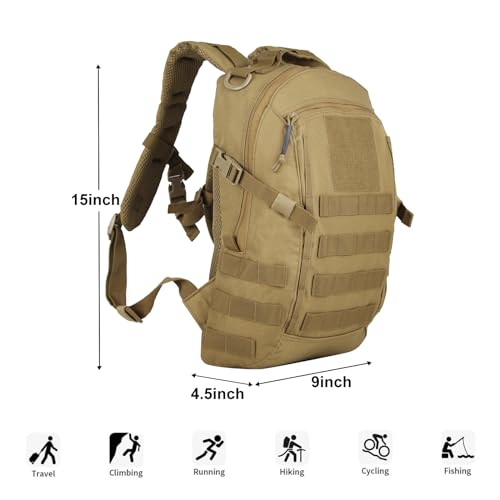 Koisgext Small Tactical Backpack 12L Molle Bag Rucksack Army Daypack Military Daypack for Outdoor,Hiking (Tan)