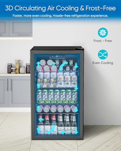 Feelfunn 3.2 Cu.Ft Mini Fridge with Glass Door - 126 Can Beverage Refrigerator Cooler for Drink Beer Wine Soda, Small Frid...