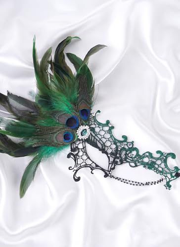 Zinniday Halloween Masquerade Masks for Women - 2026 Peacock Feather Lace Mask 1920s Venetian Eyemask for Party