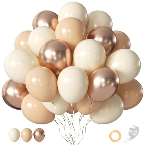 CVPARTYON Beige Champagne Gold Balloons 60 Pcs 12 Inch Cream Tan Nude Neutral Balloons for Birthday Baby Shower Bridal Sho...