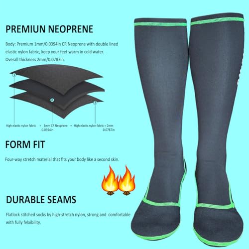 PLUSHSOX Premium Long Neoprene Wet Wading socks, no Bunching at Ankle, Wader Sock for Surfing Diving Fly Fishing, Gift Socks