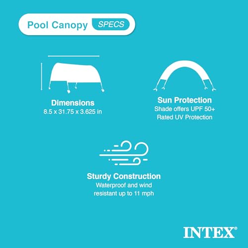 Intex 28054E Protective UPF 50 Plus Easy to Install Waterproof Canopy Cover for 9 Foot or Smaller Rectangular Swimming Poo...
