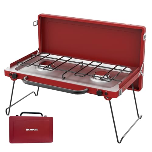 CAMPLUX Safari 2 Burner Propane Camping Stove 20,000 BTU, Portable 2 Burner Propane Camping Grill Stove with Foldable Leg...