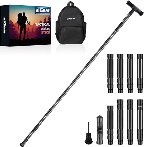 aiGear G2 Tactical Stick Hiking Walking Staff - Trekking Poles Outdoor Adjustable Hiking Stick for Camping Hiking 5-8 Tube...