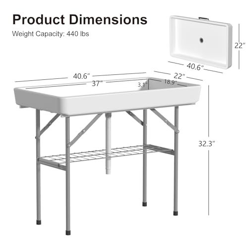 IWDOO 4 Foot Ice Cooler Table, Outdoor Cooler Table with Removable Matching Skirt and Shelf, Folding Ice Tables for Party,...