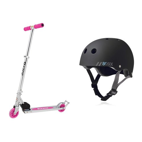 Razor AW Kick Scooter and 80Six Dual Certified Kids Helmet Bundle for Ages 8+