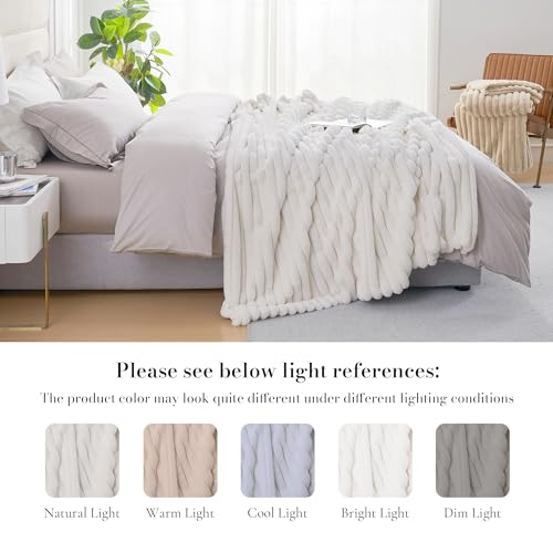 Amélie Home Faux Fur Throw Blanket for Couch, Cozy Fuzzy Fluffy Fur Luxurious Soft Striped Plush Gift Blankets for Family ...