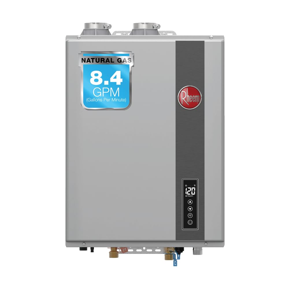Rheem RRTGH84DVLN3701171 Rheem RTGH Series 8.4 GPM 157,000 BTU 120 Volt Residential Indoor Natural Gas Tankless Water Heater Stainless Steel