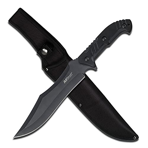 MTech USA – Fixed Blade Knife – Black Stainless Steel Blade with Black Carved G10 Handle, Full Tang, Includes 1680D Nylon ...