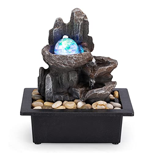 Tabletop Fountain Rotating Ball Rock Waterfall Fountain Office Tabletop Fountains for Home Office Decor Includes Many Natu...