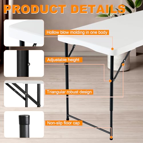 FROASISPRO 4ft Folding Table, Portable Fold-in-Half Adjustable Height Utility Table for Indoor/Outdoor Use, Durable HDPE &...