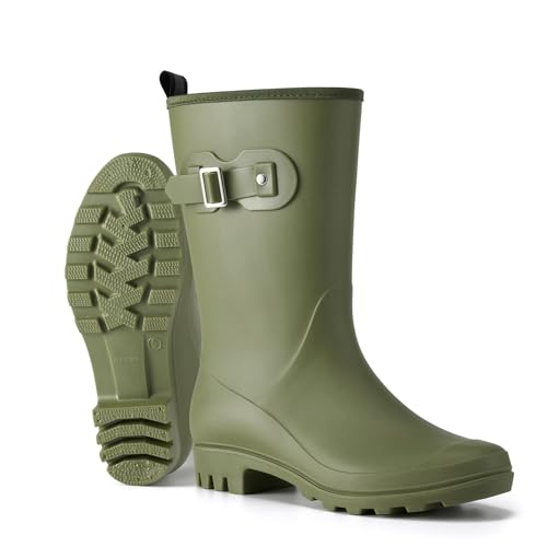 HISEA Women's Waterproof Rain Boots Wide Mid Calf Comfortable Rubber Shoes Lightweight Anti-slipping Rain Footwear for Out...