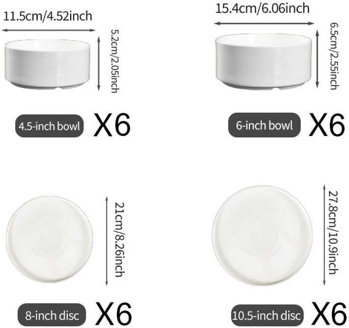 Porcelain Dinnerware Sets for 6, 24pcs High-sided Plates and Bowls Set, White Chip and Scratch Resistant Dinner Set - Dishwasher & Microwave Safe Dinging Dishes Set, QOMO-1996