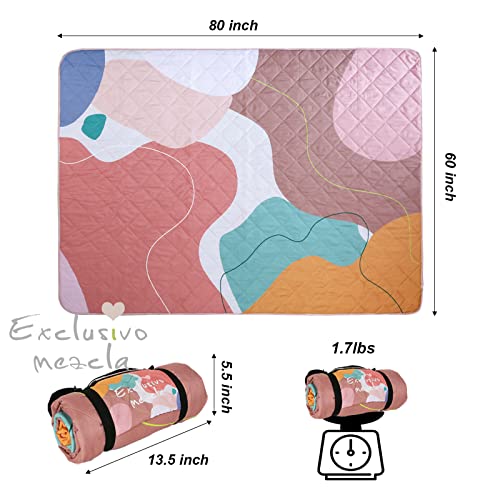 Exclusivo Mezcla Waterproof Picnic Blanket 60x80 Inches Large Multicolor Floral Polyester Sandproof Modern Camping Blanket
