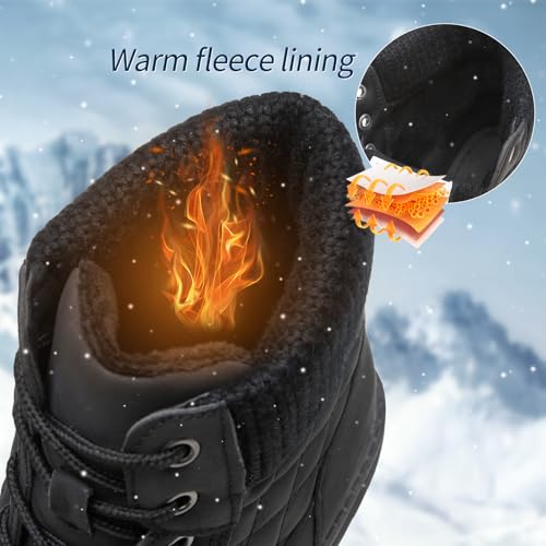 kufeiti Waterproof Ankle Boots for Women Non Slip Black Combat Boots Fall Winter Snow Lace Up Hiking Booties