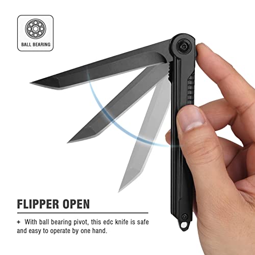 FUNBRO EDC Pocket Knife - 7CR13Mov Steel Tanto Blade, Slim Survival Knife with Clip and Liner Lock, Window Breaker for Out...