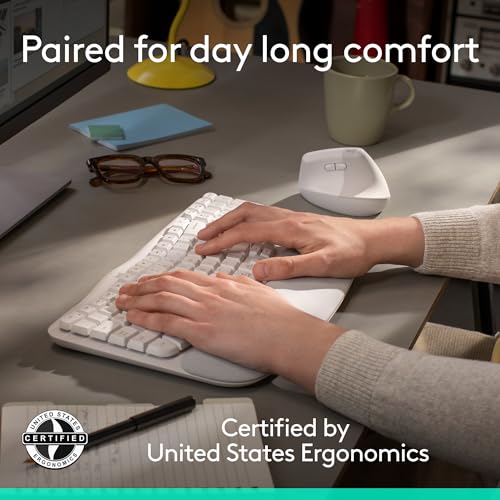 Logitech Wave Keys & Lift Vertical Mouse - Ergonomic Wireless Keyboard and Mouse Combo - with Cushioned Palm Rest, Easy-Sw...