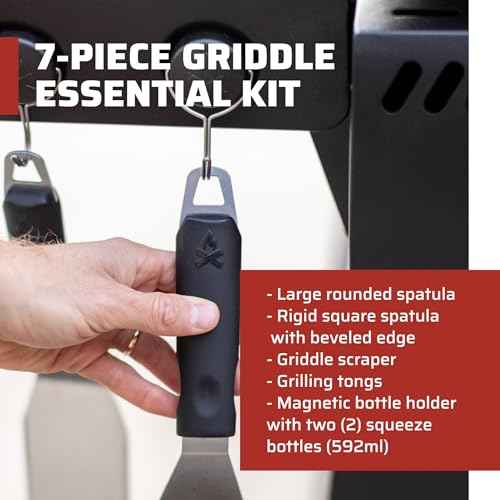 Camp Chef Griddle Essentials Kit - Flat-Top Griddle Accessories Include 2 Grill Spatulas, Grilling Tongs, Grill Scraper, 2 Squeeze Bottles & Magnetic Bottle Holder