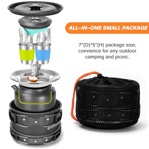 Odoland 16pcs Camping Cookware Set with Folding Camping Stove, Non-Stick Lightweight Pot Pan Kettle Set with Stainless Ste...
