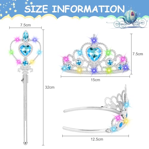 Vicloon 2PCS Light Up Princess Crown and Wands, Princess Dress Up Accessories for Little Girls Christmas Birthday Cosplay