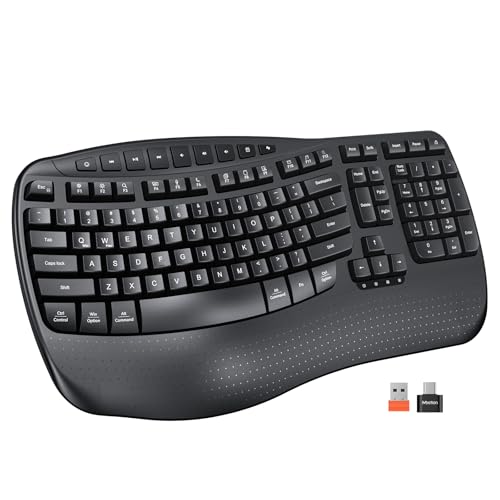 MEETION Wireless Ergonomic Keyboard, Wave Keys Firm Wrist Rest for Natural Typing, 2.4G USB-A Cordless Receiver and USB-C ...