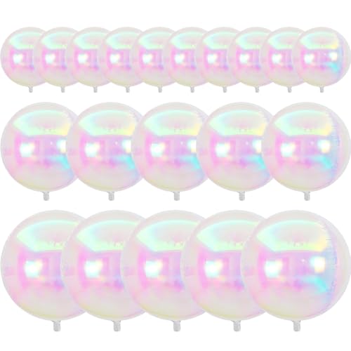PartyWoo Iridescent Foil Balloons 20pcs Different Sizes Pack of 22 12 10 Inch Large Round Foil 4D Inflatable Mirror Ball M...