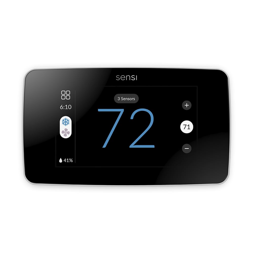 Sensi Touch 2 Smart Thermostat with Touchscreen Color Display, 100 Years of Expertise, Programmable, Wi-Fi, Data Privacy, Easy DIY, Works with Alexa, Energy Star Certified, ST76W, C-Wire Required