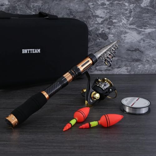 BNTTEAM Portable Fishing Spinning Rod and Reel Combo Set Carbon Fiber Fluorescent Rod Tip, with Fishing Lures Line Carrier...