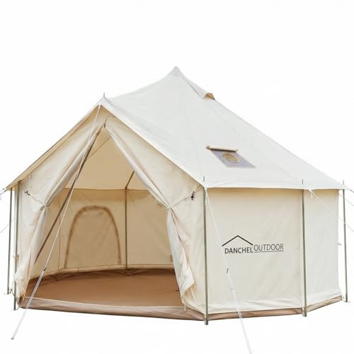 DANCHEL OUTDOOR B6 Luxury Glamping Wall Tent w/Stove Jack, No Center Pole, Higher Side Wall, 900D Flame Retardant Oxford f...
