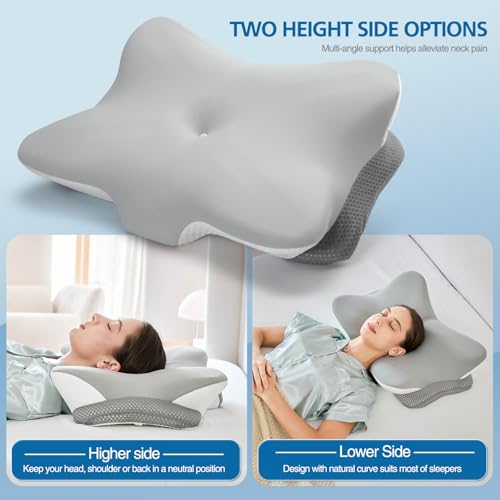 Krightlink Ergonomic Memory Foam Cervical Pillow for Neck Pain Relief - Contour Design with Dual Heights for Side/Back/Sto...