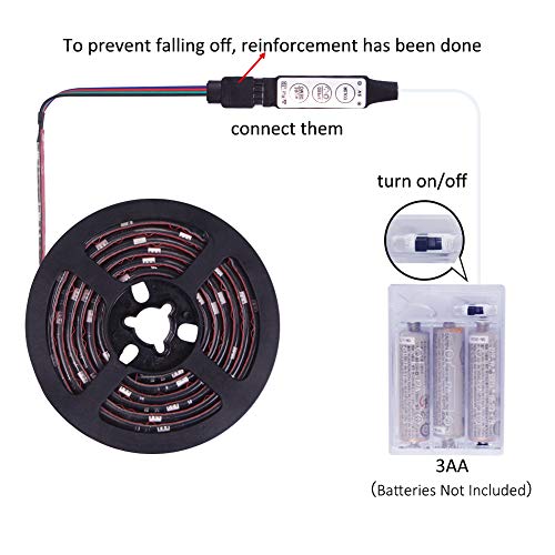 XYOP Led Strip Lights Battery Powered RGB 2M 6.56ft Battery Operated Led Battery Lights with 3 Keys Controller Waterproof ...