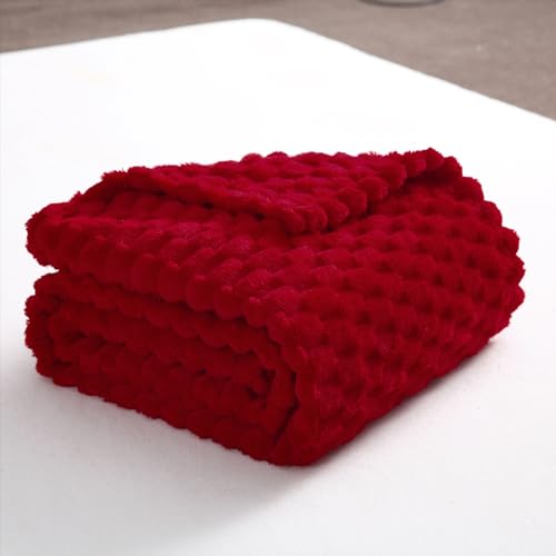 Red Throw Blanket 50"×60" inches Gifts for Mom Fuzzy 3D Jacquard Decorative Flannel Fleece Super Soft Plush Cozy Blanket f...
