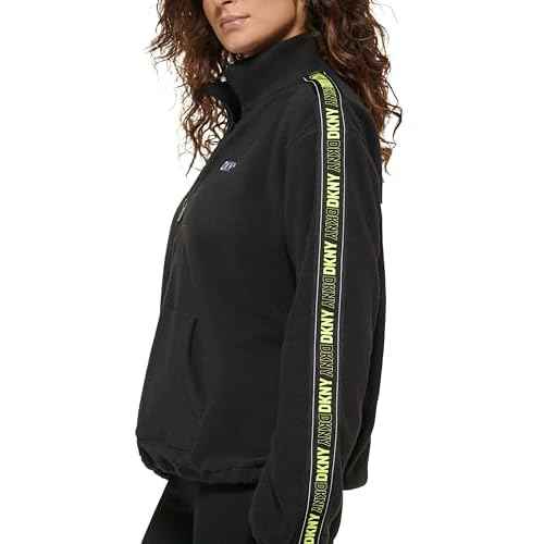 DKNY womens Sport Flip Logo Tape Quarter Zip Jacket