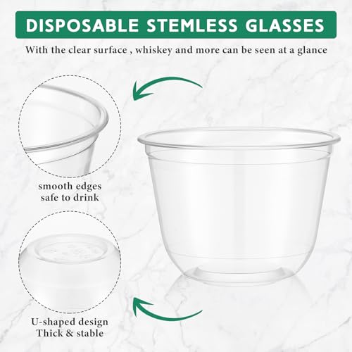 Ziliny 100 Pcs Plastic Stemless Wine Glasses Disposable Plastic Wine Glasses for Parties Weddings Birthdays Cocktail(Clea...