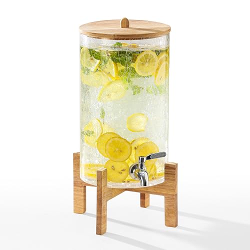 Cryyam 2 Gallon Glass Drink Dispenser with Stand, Beverage Dispenser with Wood Lid and Stainless Steel Spigot, Glass Water...