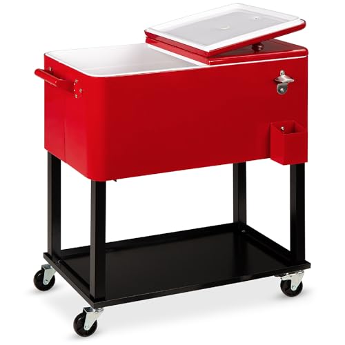 Best Choice Products 80-Quart Outdoor Steel Rolling Cooler Cart w/Ice Chest, Bottle Opener, Catch Tray, Drain Plug, Lockin...