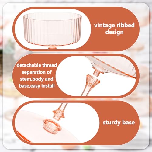 Jingmore 24 Pcs Ribbed Martini Glasses 10 oz Disposable Plastic Vintage Ribbed Coupe Glasses Cocktail Unbreakable Dessert ...