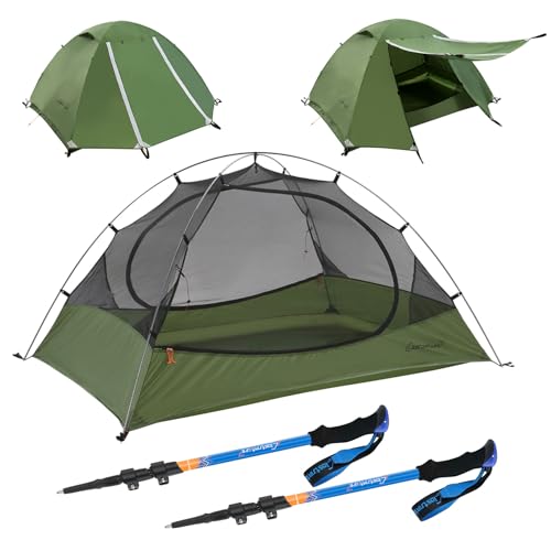 Clostnature 2-Person Ultralight Waterproof 3-Season Camping Tent with Collapsible Aluminum Trekking Poles - Easy Setup Lar...
