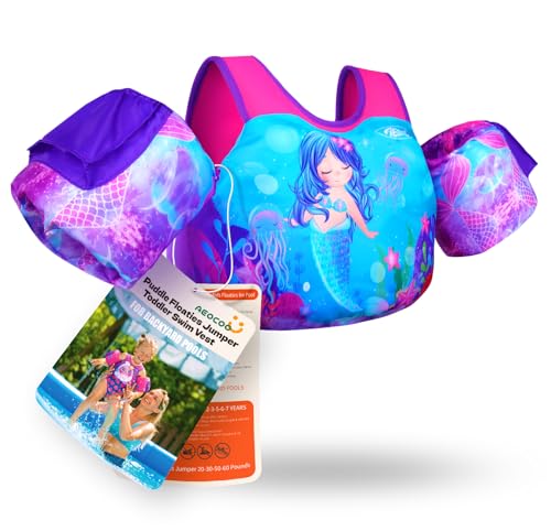 AEOCOO Puddle Float Jumper 20-30-50-60-70 Pounds, Toddler Swim Vest for 1-3-5-6-9 Years Old, Pool Floats with Swimming Arm...
