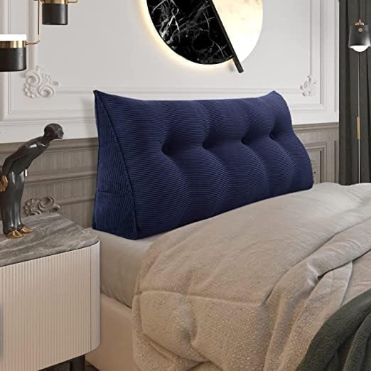 Wedge Headboard Pillow Dorm Room Reading Pillow Back Support for Sitting Up in Bed Bolster Lumbar Cushion Body Positioning Bedrest Corduroy (Navy Blue, Full (54 * 8 * 20in))