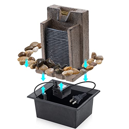 Amootek Tabletop Fountain Relaxing Tabletop Waterfall Fountain with Natural River Rocks & Color-Changing LED Lights - Indo...