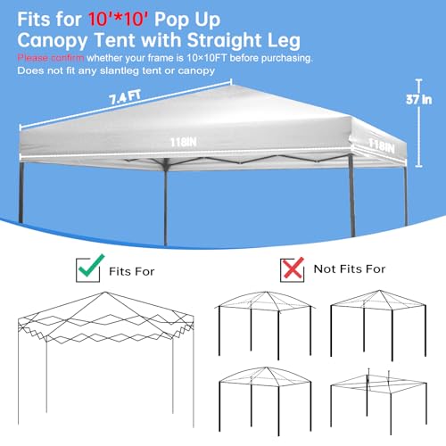 10×10 Canopy Replacement Top, Pop Up Canopy Replacement Tent Cover for Straight Leg Frame, Waterproof Canopy Top Cover for...