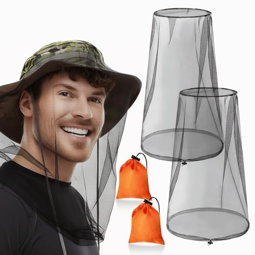 GuoluvSoo 2 Pack Mosquito Head Nets with Drawstring - Ultra Large & Extra Long, Premium Breathable Bug Net for Head, Unive...